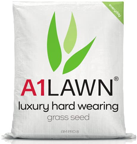 A1 Lawn AM Pro 8 Luxury Hard Wearing Grass Seed, 10kg (280m2) - Luxury, UK Resilient, Fresh, Pet & Child Friendly - Ideal for Patch Repair, Over Seeding, New Lawns & Thickening. DEFRA Approved