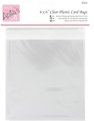 Anita's Card Bag, 167 x 167mm, Clear, Pack of 50, Plastic Bag, Card Protection Bag, for Home, Art, Craft, Cardmaking