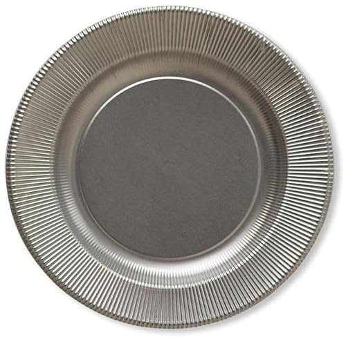 EX.TRA. Piatti Piani di Carta a Righe Argento Metallizzato Satinato 32,4 cm 4 Pezzi