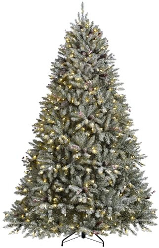 WeRChristmas Pre-Lit Decorated Snow Flocked Christmas Tree with 600 Warm White LED Candle Lights, Green/White, 7 feet/2.1 m