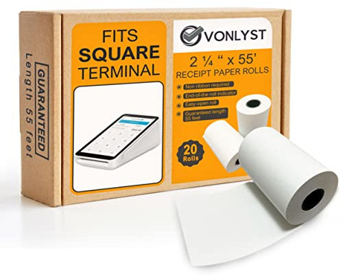 Vonlyst Lot de 20 rouleaux de papier pour tickets de caisse carrés
