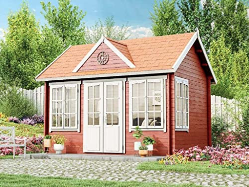 Alpholz Gartenhaus Clockhouse-28 aus Holz in Pinie (Imprägnierung) mit 28 mm Wandstärke, Größe: 420 x 320 cm mit Satteldach