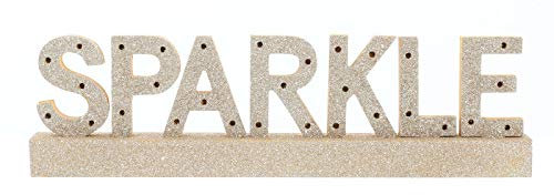 Mr Crimbo Champagne Coloured Glitter Sparkle Word Light Up Wooden Sign With Warm White LEDs 40cm