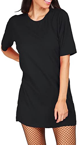 Fashion Star Women's Tunic Pullover Oversized Short Sleeve Round Neck Baggy T-Shirt Mini Dress | Casual Tops | PJ Dress | Black Plus Size (UK 24/26)