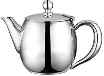 Café Olé Buxton Teapot, 24oz (680ml) 18/10 Stainless Steel Tea Pot with Stay-Cool Handles, Spill-Free Spout, Mirror Polished Finish