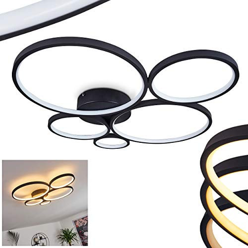 LED Deckenleuchte Rodekro, dimmbare Deckenlampe aus Metall in schwarz, über herkömmlichen Lichtschalter dimmbar, Zimmerlampe aus mehreren Kreisen, 1 x LED 49 Watt, 3000 Kelvin, 5600 Lumen