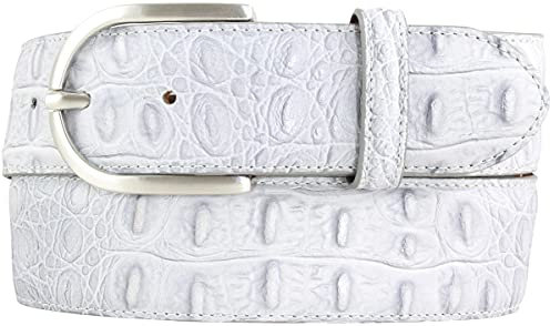 BELTINGER Damen-Gürtel mit Krokoprägung 4 cm | Leder-Gürtel für Damen 40mm Kroko-Optik | Kroko-Muster 4cm mit runder Gürtelschließe | Hellgrau 85cm