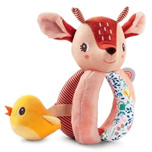 Lilliputiens - Handgriff-Rassel Stella das REH - Interaktives Spielzeug für Babys mit verstecktem Freund und leicht zu greifenden Griffen - Fördert Feinmotorik und Sinne - Ab 6 Monaten - 83368