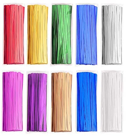Lot de 2 000 attaches torsadées métalliques de 10,2 cm pour sacs, sacs à friandises, pain, bonbons - 10 couleurs
