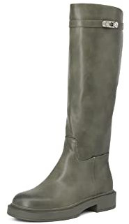 QUEEN HELENA Stivali con Tacco Basso Plateau Semplici Casual con Zip Laterale Alti Donna X27-184 (Verde, Numeric_36)