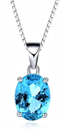 Bellitia Jewelry Kette Damen Halskette mit Geburtsstein, Anhänger Halskette mit blauem Topas Oval Edelstein in 925 Sterling Silber, Blautopas Frauen Mädchen Schmuck