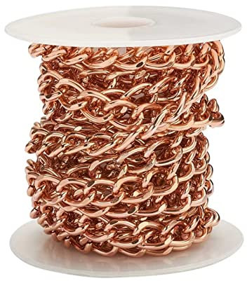 Jaydis Catena barbazzale in alluminio da 2,5 m, 10 x 6,5 x 1,8 mm, maglie intrecciate, oro rosa, con bobina, per la creazione di ciondoli, collane e gioielli