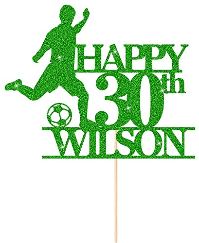 Cake Topper Personalised Cake Toppers Football Cake Topper Birthday Cake Decoration Glitter Cake Toppers for Kids Boys Any Age Name 1st 10th 16th 18th 20th 21st (Green)