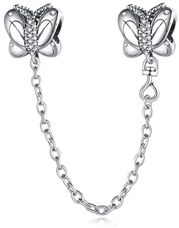 BEEUVIP Catena di sicurezza delle farfalle Charm per bracciali, ciondoli in argento 925, perline per collane, per la festa della mamma, compleanno, regalo di Natale