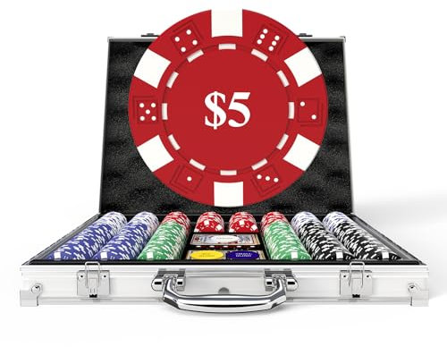 HEITOK Pokerchips-Set mit Wertangaben, 500 Stück, 11,5 Gramm, nummerierte Chips mit Aluminiumkoffer, von $1 bis $500 für Blackjack & Casinospiele