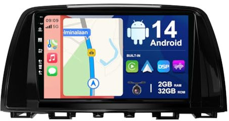 BXLIYER - Android 12 Car Stereo Fit For Mazda ATENZA Mazda 6 (2012-2015) - Wireless Carplay + Android Auto - 2G+32G - Rear Camera - IPS 9 Inch 2 Din - Steering Wheel WiFi 4G DAB Fast-boot Split-Screen