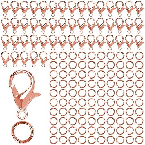 50 Stück Kettenverschluss,Armband Verschluss,Verschlüsse für Armbänder,Ketten Verschlüsse,Verschluss Kette,Schmuck Verschlüsse,Schmuckverschlüsse,mit 100 Biegeringe,für Schmuckherstellung,Roségold