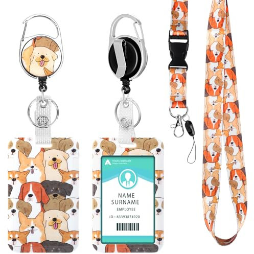 DUOUPA Ausweishülle mit Band, Ausziehbarer Schlüsselband Badge Holder, Kartenhülle Schlüsselanhänger mit Karabiner, Lanyard für Frauen, Lehrer, Krankenschwester, Doktor, Student(Lustiger Hund)