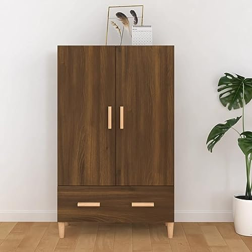 GuyAna Highboard Braun Eichen-Optik 70x31x115 cm Mehrzweckschrank Highboard Hochglanz Stauraumschrank Highboard Allzweckschrank Holzwerkstoff 817473