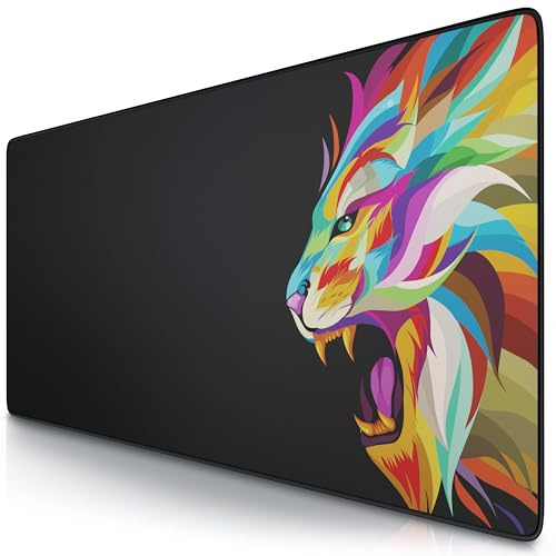 TITANWOLF - XXL Speed Gaming Mauspad 900 x 400mm - XXL Mousepad - Tischunterlage Large Size - verbessert Präzision und Geschwindigkeit - Color Löwe 2 Design