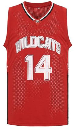 CAIYOO Herren Wildcats High School Jersey 14 Troy Bolton 8 Chad Danforth Basketballtrikot, 14 Rot, L