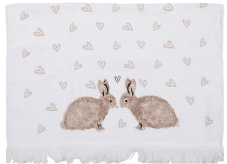 Clayre & Eef Gästehandtuch 40x66 cm Weiß Braun Baumwolle Kaninchen Toiletten Handtuch