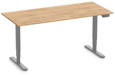 Ergolutions® Primus Schreibtisch, Gestell Grau, Tischplatte 1800 x 800 x 25 mm Eiche - Elektrisch Verstellbarer Standing-Desk, 125kg Tragkraft, Memory-Funktion, leise, Kabelmanagement