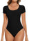 SHAPERIN Women Short Sleeve Bodysuit Crew Neck Thong Bodysuit Top Basic Summer Tshirt Leotard,Black, S