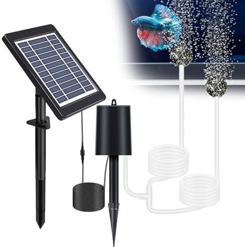 Decdeal Solarbetriebenes Luftpumpen-Set, 3 Modi, 6 V, 4 W, Solarpanel, Luftpumpe, Luftschläuche und Belüftungssteine, kein Lärm, solarbetriebener Teichbelüfter für Gartenteich, Aquarium, Fische