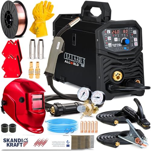 Spartus EasyMIG 210S – Saldatrice a Filo Continuo con Gas da 200A – Saldatrice Inverter Professionale con Funzione di Filo Imbottito, TIG e MMA – Sinergia e Induttanza - Tecnologia IGBT - Set Premium
