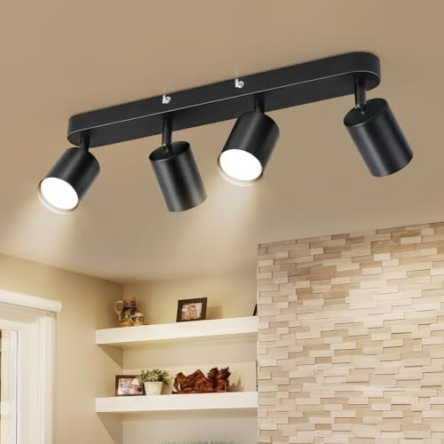Ketom Deckenleuchte LED 4 Flammig, Modern Deckenstrahler Schwenkbar, Spot Deckenleuchte Matt Schwarz, GU10 Deckenlampe Spots Drehbar für Küche, Schlafzimmer, Wohnzimmer, Ohne Leuchtmittel