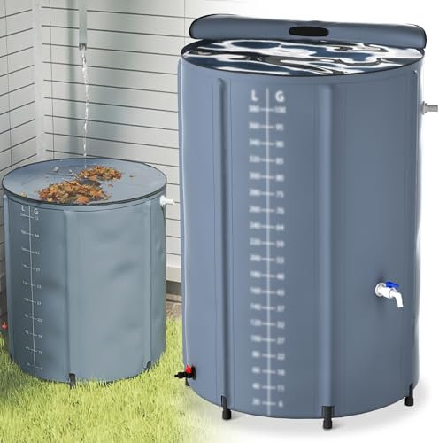 HENGMEI Regentonne 750L Regenwassertank Faltbare Wassertank für Regenfass Regenwassertonne Regenfass Regenwassersammler mit Ablassventil Regentank (Grau)