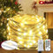 Qillnyy 220 LED catena luminosa con luci per esterni/interni, 25 m, 8 modalità, con telecomando, timer, filo di PVC, decorazione giardino, albero di Natale, matrimonio, Natale (bianco caldo)