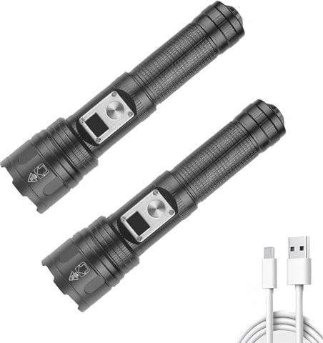 POCKETMAN LED Weiße Laser-Zoom-Taschenlampe, Aufladbar Usb-C Digitale Power Aluminium Taschenlampe, 5-Modi Wasserdichte Taschenlampe Camping (2 pack)