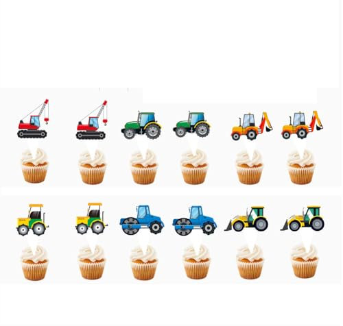 MEZHEN Tortendeko Traktor Geburtstag Kuchen Deko Traktor Torte Deko Happy Birthday Cupcake Topper Traktor Kuchendeko Bauernhof Kindergeburtstag Tortendekoration 49 Stück