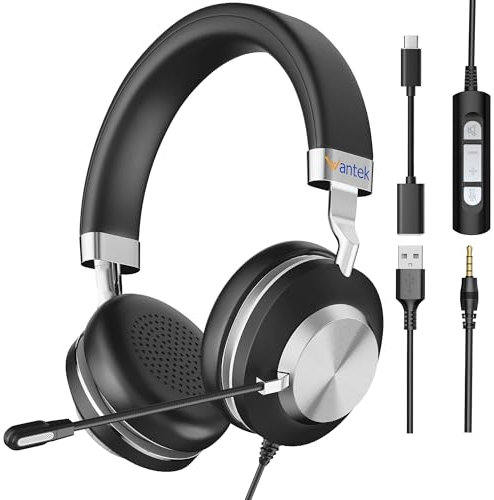Wantek USB Headset with Microphone for PC Laptop, Noise Cancelling Business Office Headsets For Call Center Working Team Meeting Online Conference