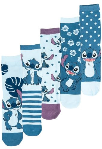 United Labels 5 Paar Disney Lilo & Stitch Socken für Damen, blau, 38-43, Damensocken, Frauen Strümpfe