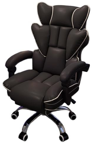 Sessel mit Rollen und Fußablage Verstellbare Rückenlehne Relaxsessel Leder, Lesesessel mit Gestängearmlehne, 360° Schwenkbar Computer Chair Stahlfüße(Black)