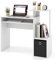 COSTWAY Compact Computer Desk, Wooden Study Writing Workstation with Pull-out Keyboard Tray, Open Shelf and Fabric Storage Drawer, Modern PC Laptop Table Working Desk for Home Office (White)