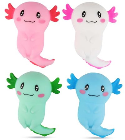 4 Stück Axolotl Spielzeug, Anti Stress Spielzeug für Kinder und Erwachsene, Squishy Salamander Spielzeug, Niedliche Cartoon Axolotl Stress Spielzeuge, Salamander Fidget Toys, Spielzeuggeschenke