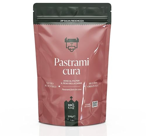 BBQ KING, Pastrami Cura, 200 g, Miscela per Realizzare in Casa la Ricetta del Pastrami, Dose da Utilizzare 5% del Peso Totale della Carne, Ideale per Tagli Flat del Brisket e Brisket Intero