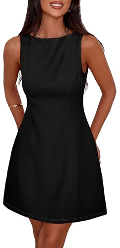 PRETTYGARDEN Womens Formal Short Dresses 2026 Summer Sleeveless Boat Neck A Line Elegant Mini Cocktail Party Dress (Black,Medium)