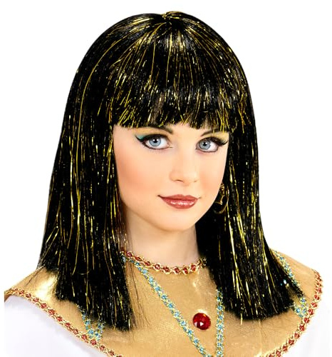 Schwarze Perücke mit Lamé-Fäden von Cleopatra für ägyptische Kostüme und Kostüme Karneval Mottopartys