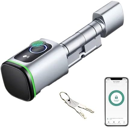 Serratura Impronta Digitale,Cilindro Biotech,Ip65,Con Due Schede,Due Set Di Chiavi,Con Bluetooth,Adatto Per Porte Da 35-50 Mm