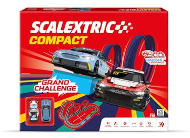 SCALEXTRIC - Kompakte Rennstrecke - Komplette Rennstrecke - 2 Autos und 2 Fernbedienungen im Lieferumfang enthalten - Maßstab 1:43 (Set Grand Challenge)