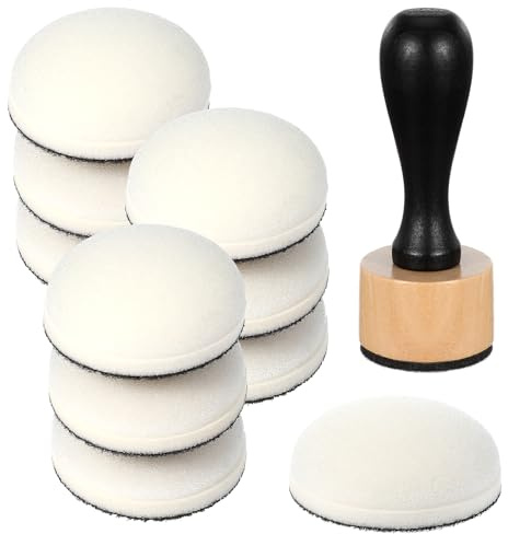 Classicseali 11PCS Ink Blending Tools,Blending Brushes for Crafts,with 10pcs Round Replacement Refill Sponge, 1 Wooden Handle Stamp, Inks Brush for Scrapbooking, Cards, Embossing, DIY Crafts