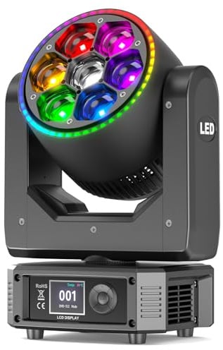 300W Moving Head Bühnenlicht Wash Zoom, 7 RGBW LED Beam Elektronischer Fokus Partylicht Abstrahlwinkel 4,5-45° DMX512 Lichteffekte für Weihnachten Disco DJ Halloween