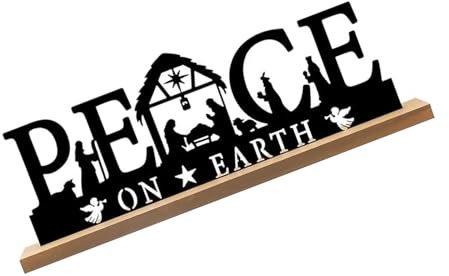 Beimus Weihnachtskrippe aus schwarzem Metall mit Holzsockel für den Innenbereich und Regal