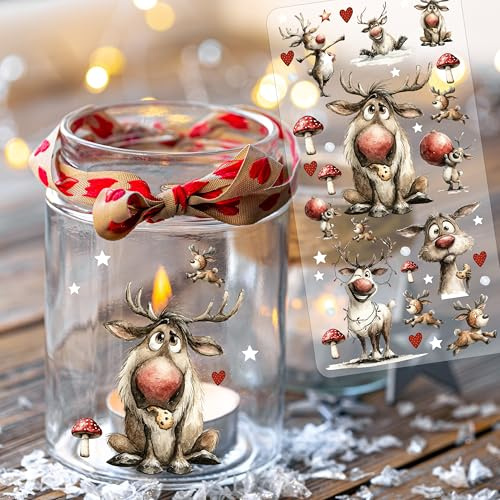 ilka parey Weihnachtssticker Rub on Sticker Weihnachtsmotive Rentiere Rentier Elche - Rubons - Rub on DIY für Windlicht Teelicht- Din lang Bogen rb37