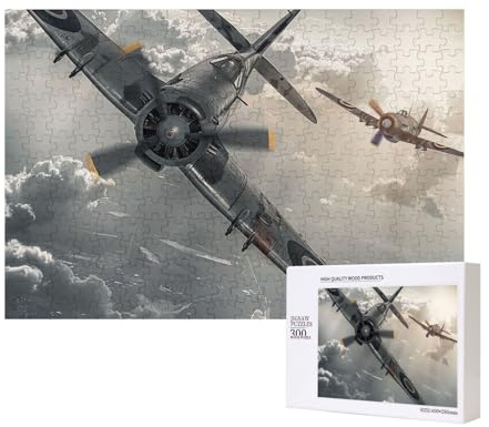 300 Teile Puzzle mit Aufbewahrungsbox, Weltkrieg 2 Flugzeug, bedrucktes Holzpuzzle 40 x 28 cm, für Erwachsene, Kinder, Familie, Spaß, dekoratives Spiel